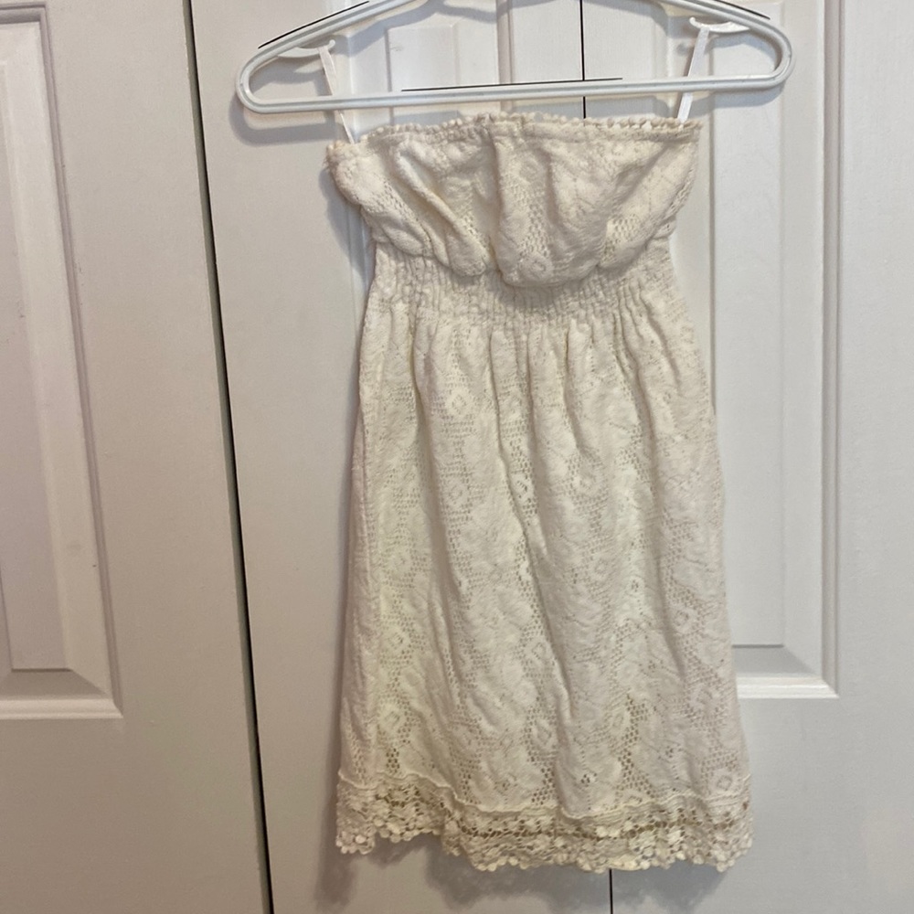 Strapless cream lace dress